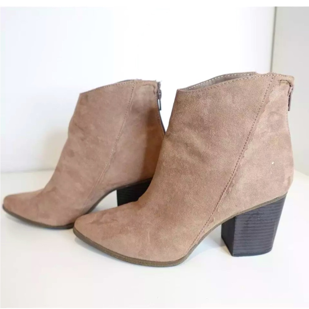 Candies Mocha Suede Ankle Boots w/ Chunk Heel